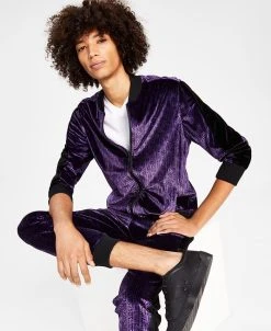 INC International Concepts Men's Gemini Classic-Fit Geometric Full-Zip Velour Tracksuit Jacket, Created For Macy's