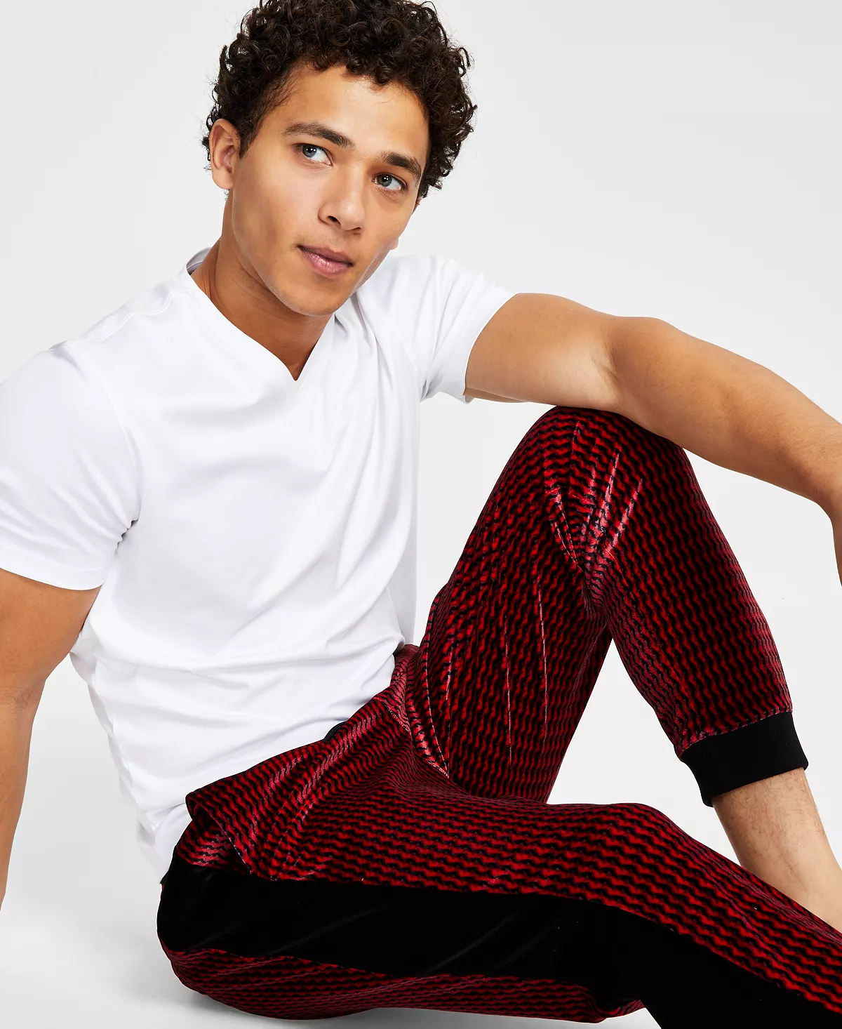 INC International Concepts Men's Squiggly Lines Printed Drawstring Velour Pants, Created For Macy's 11 INC International Concepts Men's Squiggly Lines Printed Drawstring Velour Pants, Created For Macy's - Image 9
