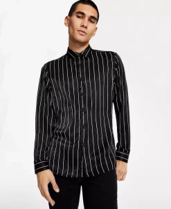 INC International Concepts Men's Classic-Fit Stripe Satin Button-Down Shirt, Created For Macy's -Vince Camuto Sale 22525372 fpx