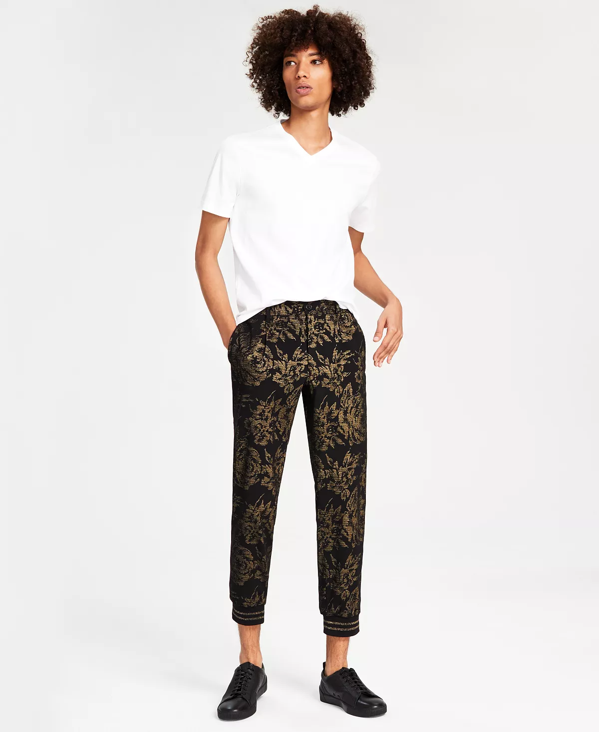 INC International Concepts Men's Duran Classic-Fit Floral Jacquard Pleated Tracksuit Pants, Created For Macy's 9 INC International Concepts Men's Duran Classic-Fit Floral Jacquard Pleated Tracksuit Pants, Created For Macy's - Image 7