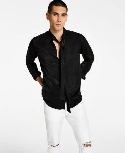 INC International Concepts -Fit Satin Bow Button-Down Shirt, Created For Macy's