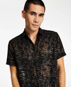 INC International Concepts Men's Classic-Fit Metallic Floral Jacquard Button-Down Shirt, Created For Macy's -Vince Camuto Sale 22525596 fpx