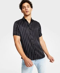 INC International Concepts Men's Cicero Short-Sleeve Vertical Striped Shirt, Created For Macy's