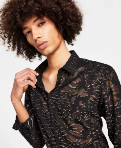 INC International Concepts Men's Stanton Long-Sleeve Floral Jacquard Shirt, Created For Macy's -Vince Camuto Sale 22525625 fpx