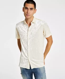 INC International Concepts Men's Classic-Fit Crushed Velvet Button-Down Shirt, Created For Macy's