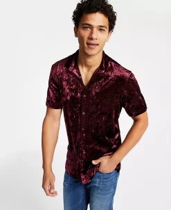 INC International Concepts Men's Classic-Fit Crushed Velvet Button-Down Shirt, Created For Macy's -Vince Camuto Sale 22525672 fpx