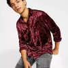 INC International Concepts Men's Crinkled Velvet Button-Up Long-Sleeve Shirt, Created For Macy's -Vince Camuto Sale 22525744 fpx