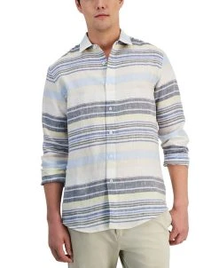 Club Room Men's Trevor Stripe Linen Shirt, Created For Macy's