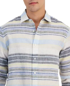 Club Room Men's Trevor Stripe Linen Shirt, Created For Macy's -Vince Camuto Sale 22601028 fpx