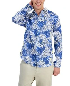 Club Room Men's Poke Tropical Long-Sleeve Linen Shirt, Created For Macy's