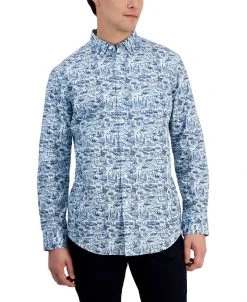 Club Room Men's Gone Fishing Classic-Fit Printed Button-Down Poplin Shirt, Created For Macy's