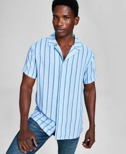 And Now This Men's Striped Woven Short Sleeve Camp Shirt, Created For Macy's