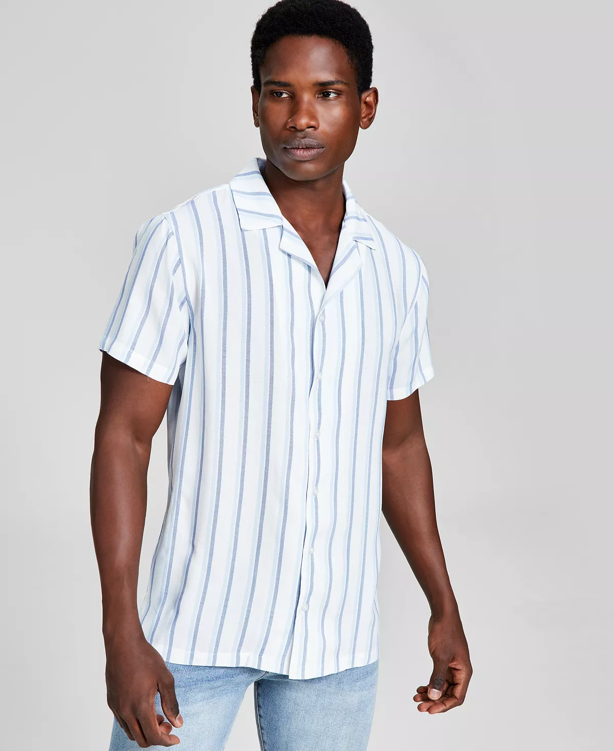 And Now This Men's Striped Woven Short Sleeve Camp Shirt, Created For Macy's 6 And Now This Men's Striped Woven Short Sleeve Camp Shirt, Created For Macy's - Image 4