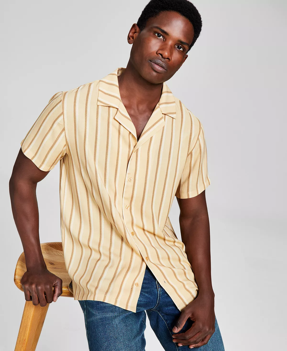 And Now This Men's Striped Woven Short Sleeve Camp Shirt, Created For Macy's 7 And Now This Men's Striped Woven Short Sleeve Camp Shirt, Created For Macy's - Image 5
