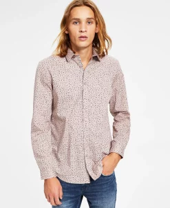 INC International Concepts Men's Danny Classic-Fit Long Sleeve Mini-Floral Print Shirt, Created For Macy's