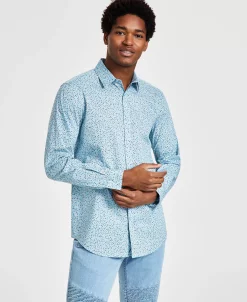 INC International Concepts Men's Danny Classic-Fit Long Sleeve Mini-Floral Print Shirt, Created For Macy's -Vince Camuto Sale 22685191 fpx