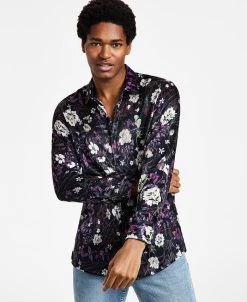 INC International Concepts Men's Gav Bot Classic-Fit Long Sleeve Floral Print Camp Shirt, Created For Macy's