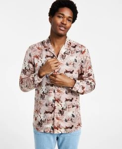 INC International Concepts Men's Classic-Fit Long Sleeve Sprig Print Camp Shirt, Created For Macy's