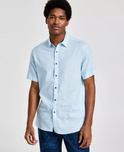 INC International Concepts Men's Regular-Fit Linen Shirt, Created For Macy's -Vince Camuto Sale 22685346 fpx