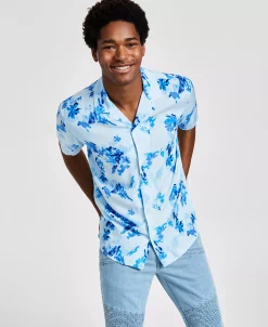 INC International Concepts Men's Jason Classic-Fit Short-Sleeve Abstract Print Camp Shirt, Created For Macy's -Vince Camuto Sale 22685461 fpx