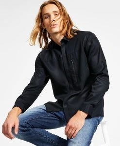 INC International Concepts Men's Classic-Fit Long Sleeve Zip-Pocket Shirt, Created For Macy's