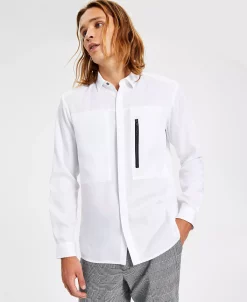 INC International Concepts Men's Classic-Fit Long Sleeve Zip-Pocket Shirt, Created For Macy's -Vince Camuto Sale 22685479 fpx