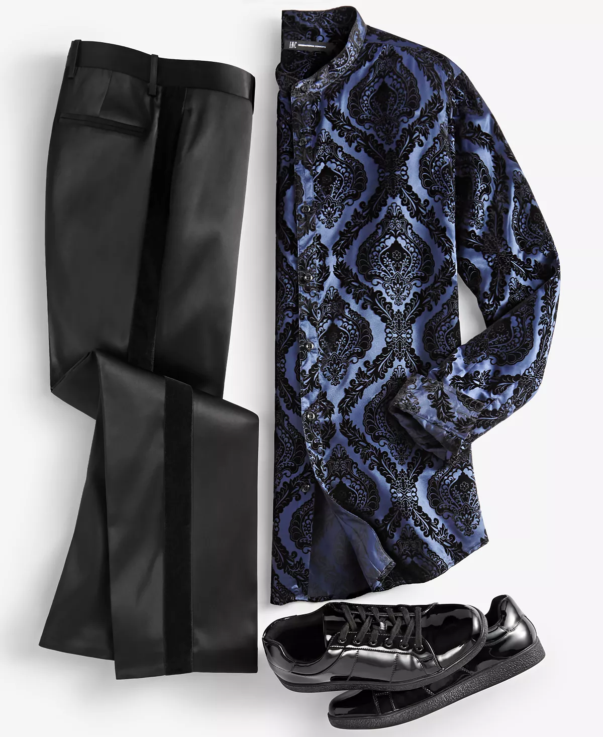 INC International Concepts Men's Band Collar Button-Up Shirt & Satin Stripe Dress Pants, Created For Macy's 4 INC International Concepts Men's Band Collar Button-Up Shirt & Satin Stripe Dress Pants, Created For Macy's - Image 2