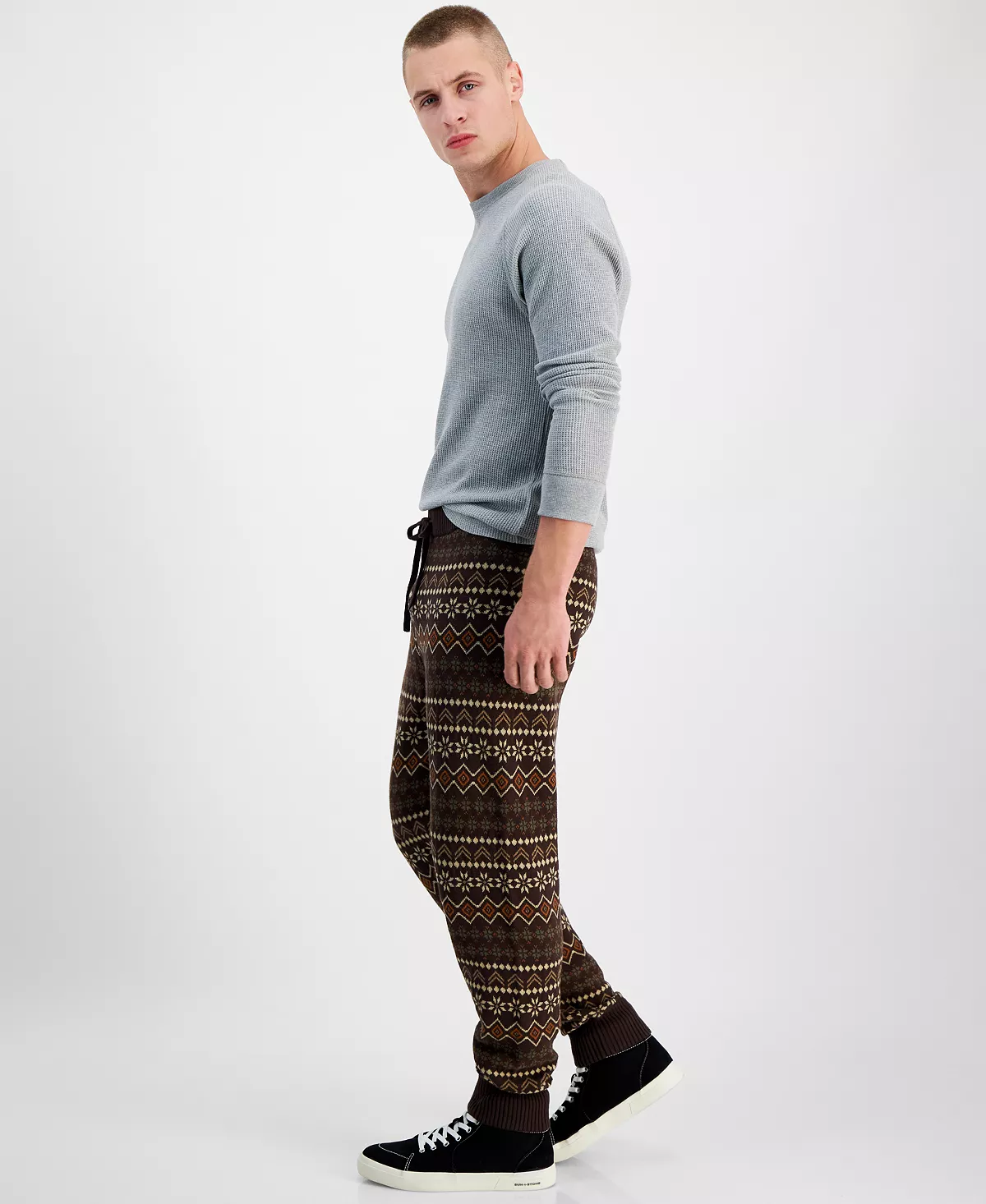 Sun + Stone Men's Regular-Fit Fair Isle Knit Joggers, Created For Macy's 7 Sun + Stone Men's Regular-Fit Fair Isle Knit Joggers, Created For Macy's - Image 5