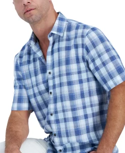 Alfani Men's Short-Sleeve Panama Plaid Textured Shirt, Created For Macy's -Vince Camuto Sale 22731768 fpx