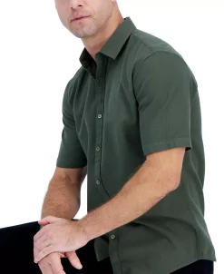 Alfani Men's Short-Sleeve Solid Textured Shirt, Created For Macy's -Vince Camuto Sale 22731838 fpx