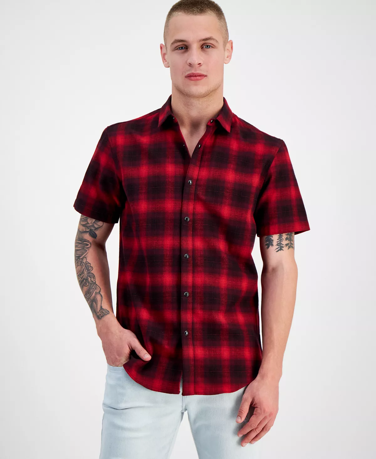 INC International Concepts Men's Plaid Short-Sleeve Button-Up Shirt, Created For Macy's 7 INC International Concepts Men's Plaid Short-Sleeve Button-Up Shirt, Created For Macy's - Image 5
