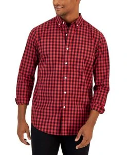 Club Room Men's Grant Classic-Fit Check Button-Down Poplin Shirt, Created For Macy's
