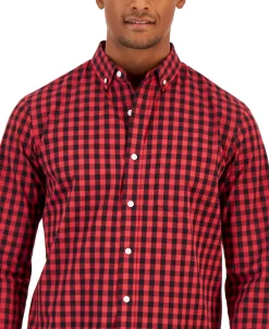 Club Room Men's Grant Classic-Fit Check Button-Down Poplin Shirt, Created For Macy's -Vince Camuto Sale 22782370 fpx