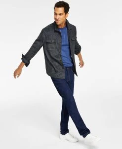 Alfani Men's Brushed Herringbone Dual-Pocket Shirt-Jacket, Double-Knit Sweater & Rinse Straight Fit Stretch Jeans, Created For Macy's