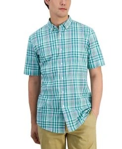 Club Room Men's Rob Classic-Fit Tonal Plaid Button-Down Poplin Shirt, Created For Macy's