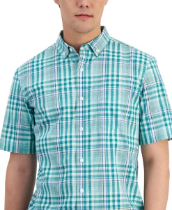 Club Room Men's Rob Classic-Fit Tonal Plaid Button-Down Poplin Shirt, Created For Macy's -Vince Camuto Sale 22824552 fpx