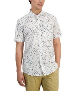 Club Room Men's Off The Hook Classic-Fit Printed Button-Down Poplin Shirt, Created For Macy's