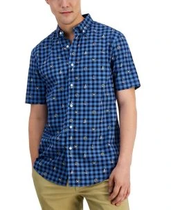 Club Room Men's Peter Classic-Fit Maritime-Print Check Button-Down Poplin Shirt, Created For Macy's