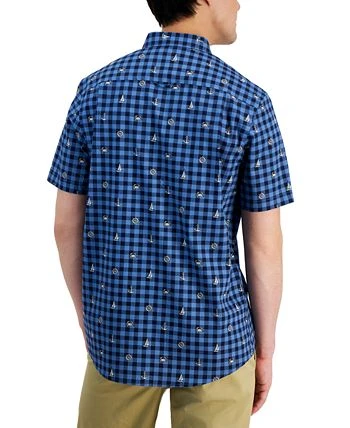 Club Room Men's Peter Classic-Fit Maritime-Print Check Button-Down Poplin Shirt, Created For Macy's 4 Club Room Men's Peter Classic-Fit Maritime-Print Check Button-Down Poplin Shirt, Created For Macy's - Image 2