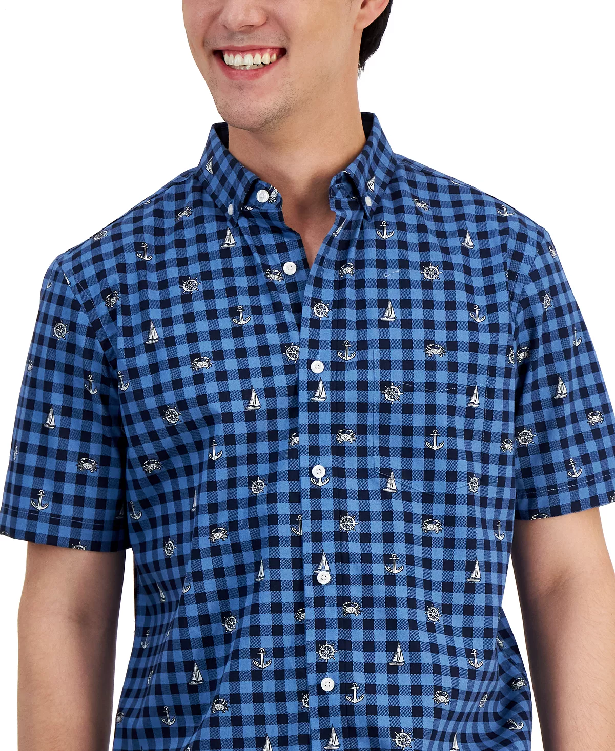 Club Room Men's Peter Classic-Fit Maritime-Print Check Button-Down Poplin Shirt, Created For Macy's 5 Club Room Men's Peter Classic-Fit Maritime-Print Check Button-Down Poplin Shirt, Created For Macy's - Image 3