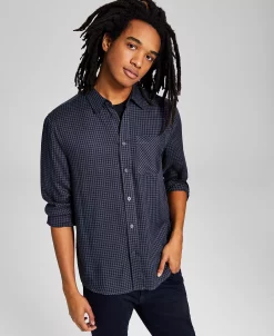 And Now This Men's Mini Check Long-Sleeve Button-Up Shirt -Vince Camuto Sale 22986322 fpx