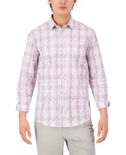 Alfani Men's Long-Sleeve Domina Plaid Yarn-Dyed Shirt, Created For Macy's -Vince Camuto Sale 22988396 fpx
