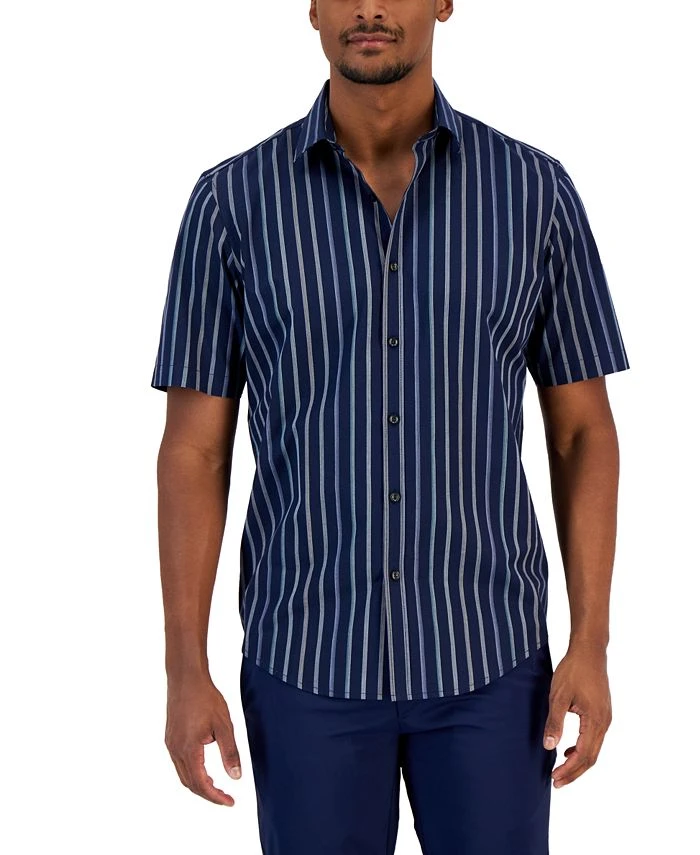 Alfani Men's Classic-Fit Stretch Gradient Stripe Button-Down Shirt, Created For Macy's 3 Alfani Men's Classic-Fit Stretch Gradient Stripe Button-Down Shirt, Created For Macy's