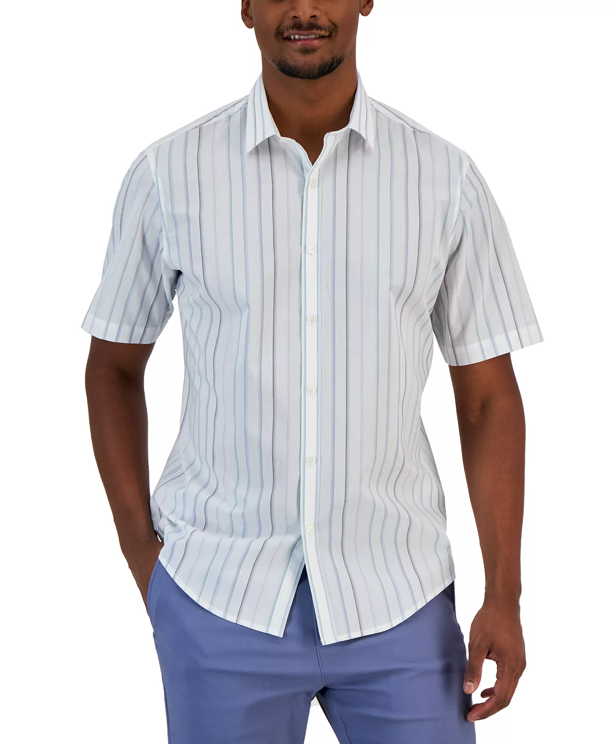 Alfani Men's Classic-Fit Stretch Gradient Stripe Button-Down Shirt, Created For Macy's 6 Alfani Men's Classic-Fit Stretch Gradient Stripe Button-Down Shirt, Created For Macy's - Image 4