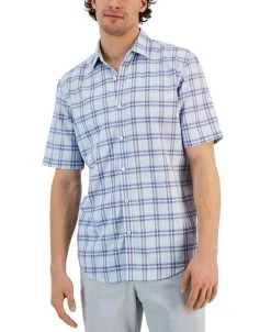 Alfani Men's Ellen Classic-Fit Textured Yarn-Dyed Plaid Button-Down Shirt, Created For Macy's