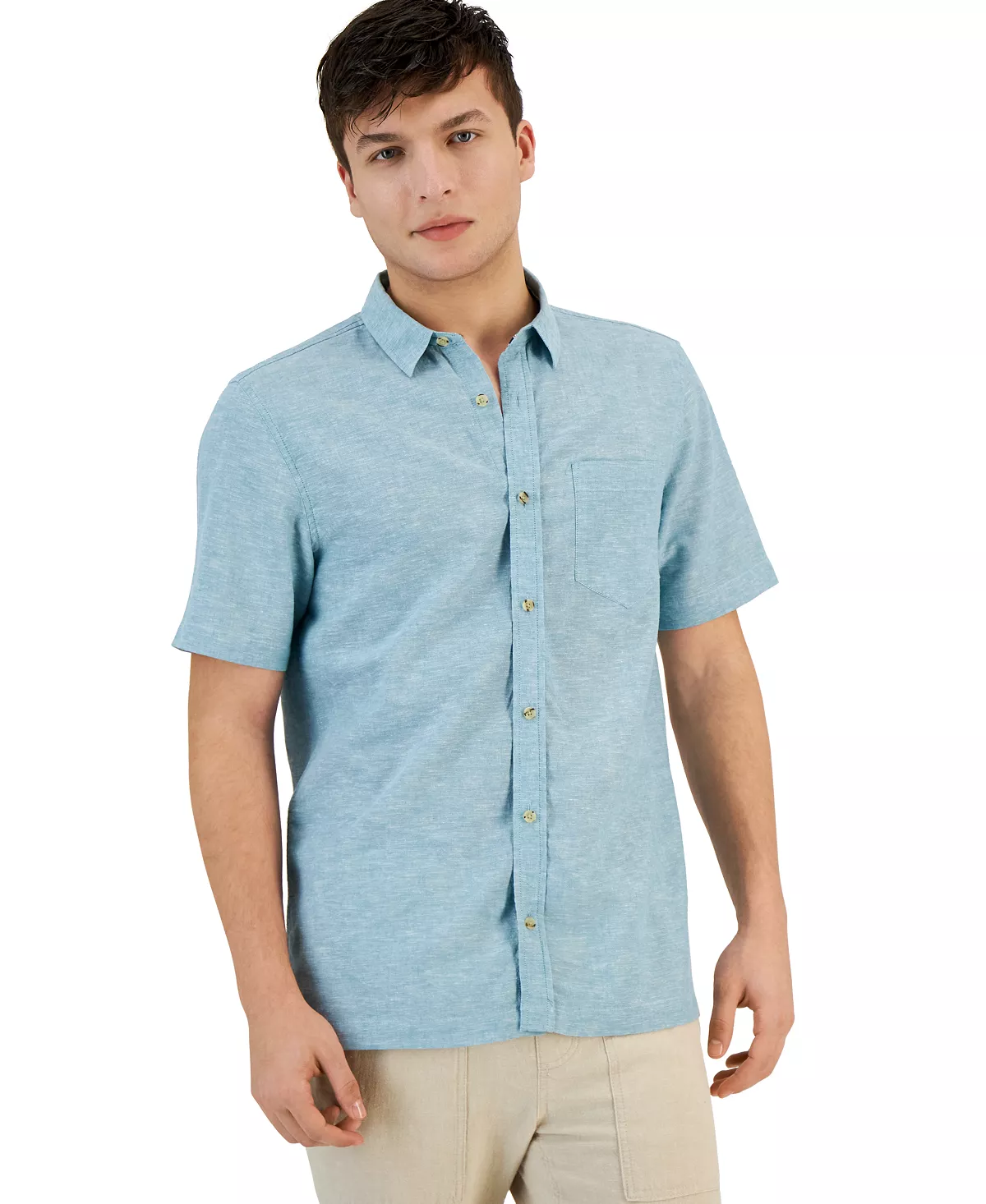 Sun + Stone Men's Blake Chambray Short Sleeve Button-Front Shirt, Created For Macy's 6 Sun + Stone Men's Blake Chambray Short Sleeve Button-Front Shirt, Created For Macy's - Image 4