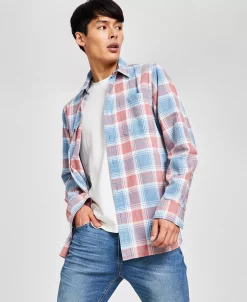Sun + Stone Men's Brock Classic-Fit Textured Plaid Button-Down Shirt, Created For Macy's 12 Sun + Stone Men's Brock Classic-Fit Textured Plaid Button-Down Shirt, Created For Macy's -Vince Camuto Sale 23110940 fpx