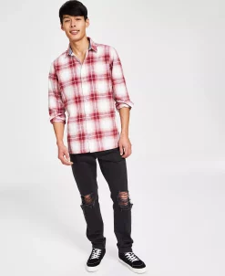 Sun + Stone Men's Brock Classic-Fit Textured Plaid Button-Down Shirt, Created For Macy's 13 Sun + Stone Men's Brock Classic-Fit Textured Plaid Button-Down Shirt, Created For Macy's -Vince Camuto Sale 23110941 fpx