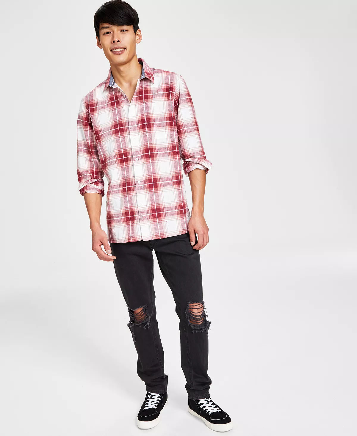 Sun + Stone Men's Brock Classic-Fit Textured Plaid Button-Down Shirt, Created For Macy's 8 Sun + Stone Men's Brock Classic-Fit Textured Plaid Button-Down Shirt, Created For Macy's - Image 6
