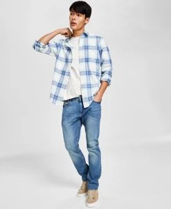 Sun + Stone Men's Brock Classic-Fit Textured Plaid Button-Down Shirt, Created For Macy's
